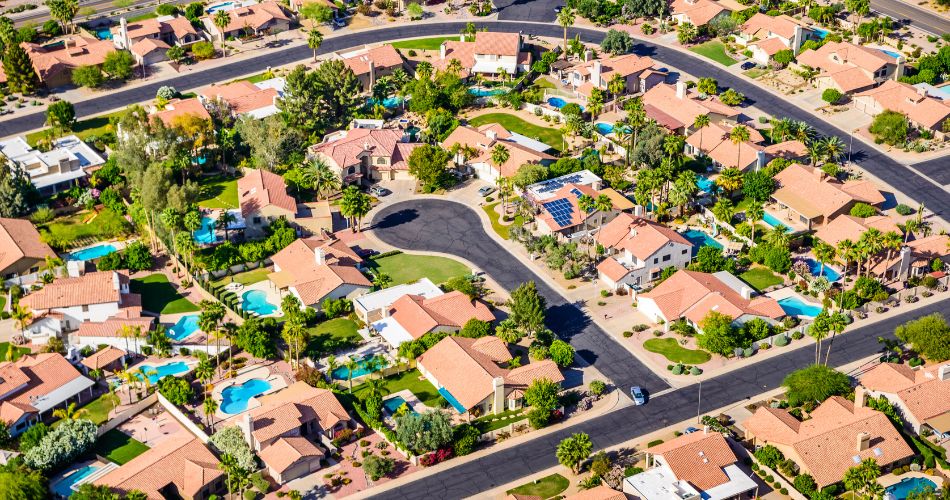 Phoenix-area homes as seen from above.