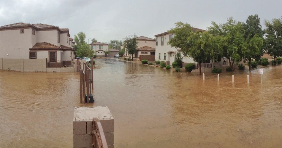 A phoenix-area residential area that is flooded after a monsoon storm.
