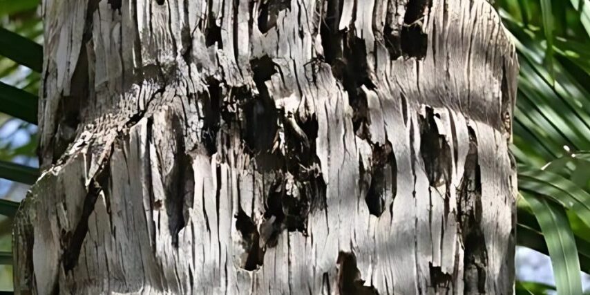 Titan-blog-featured-2025-Sep-spike-damage-trunk Close-up of severe climbing spike damage on palm tree trunk showing multiple puncture wounds and bark deterioration in Phoenix area landscape. Photo courtesy of: William Fountain, University of Kentucky, Bugwood.org
