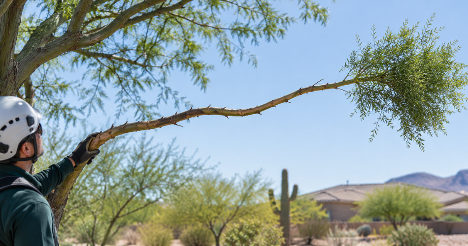 Lion-Tailing Leaves The Limb Carrying All Its Weight At The End, Which Makes It Harder For The Branch To Handle Wind. Lion-tailed tree branch stripped of inner foliage with a tuft of leaves left only at the tip.